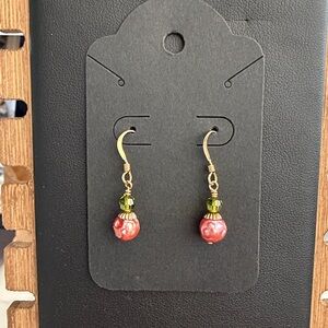 Green and Pink Beaded Earrings